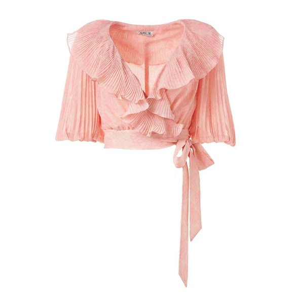 AMUR Naya Top Lemon Peach Rose Lace Size Medium Chiffon Cropped Wrap - Picture 3 of 8